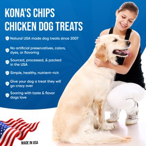 Picture of chicken dog treat product benefits, great taste, nutritious, natural, and healthy