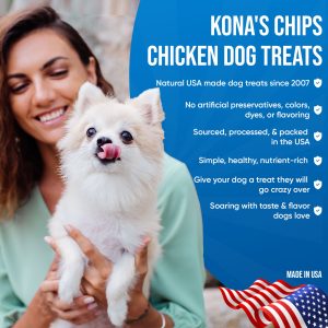 Picture of chicken dog treat product benefits, great taste, nutritious, natural, and healthy